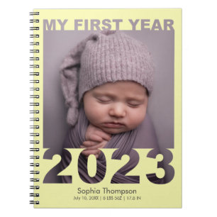 My First Year 2023 Modern Cutout Baby Photo Yellow Notebook