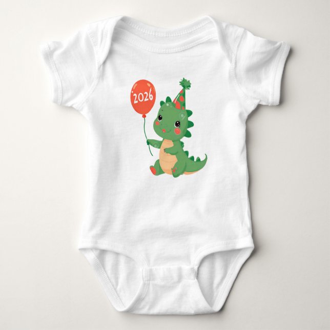  My First Year 2026 cute Dinosaur Baby Bodysuit  (Front)