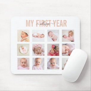 My First Year Baby Girl 12 Photo Collage   Mouse Pad