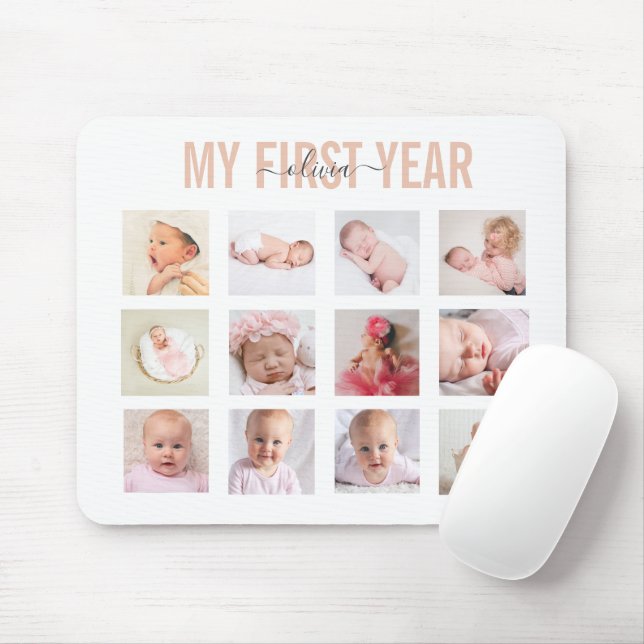 My First Year Baby Girl 12 Photo Collage   Mouse Pad (With Mouse)