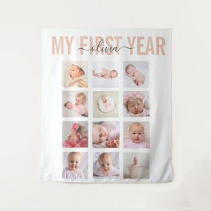 My First Year Baby Girl Name 12 Photo Collage   Tapestry