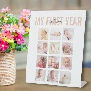 My First Year Baby Name 12 Photo Collage  Poster Pedestal Sign