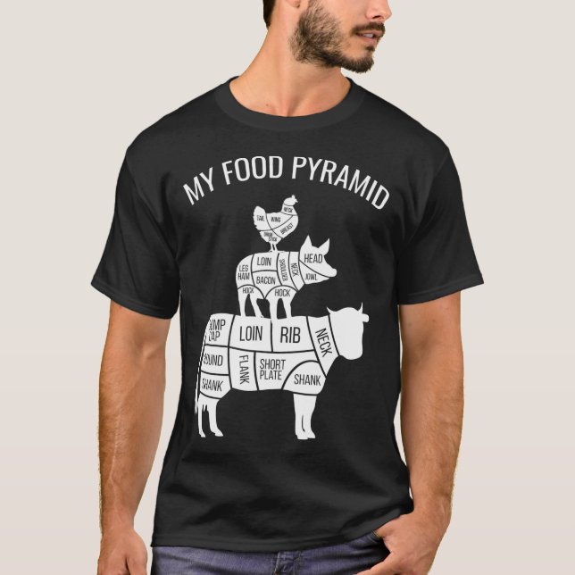 My Food Pyramid Funny Carnivore Cow Pig Chicken T-Shirt (Front)