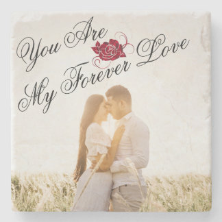 “My Forever Love” Red Rose Elegant Photo Marble Stone Coaster
