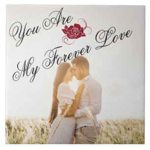  “My Forever Love” Red Rose Elegant Script Photo  Ceramic Tile