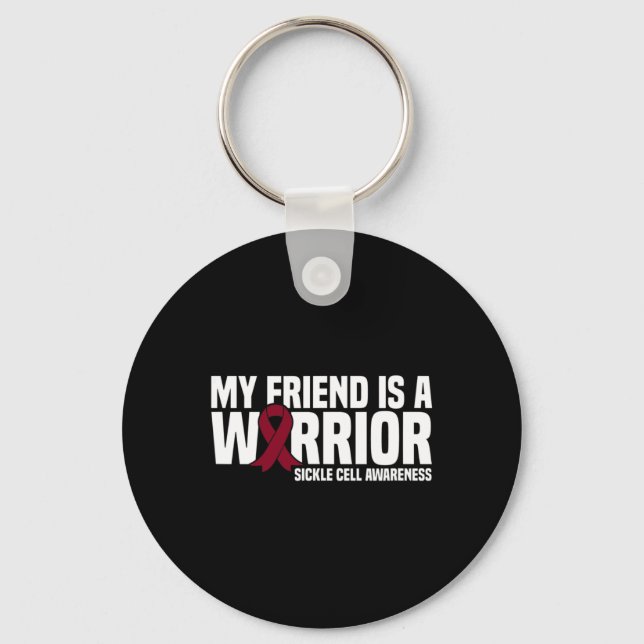 My Friend is a Warrior Burgundy Ribbon Sickle Cell Key Ring (Front)