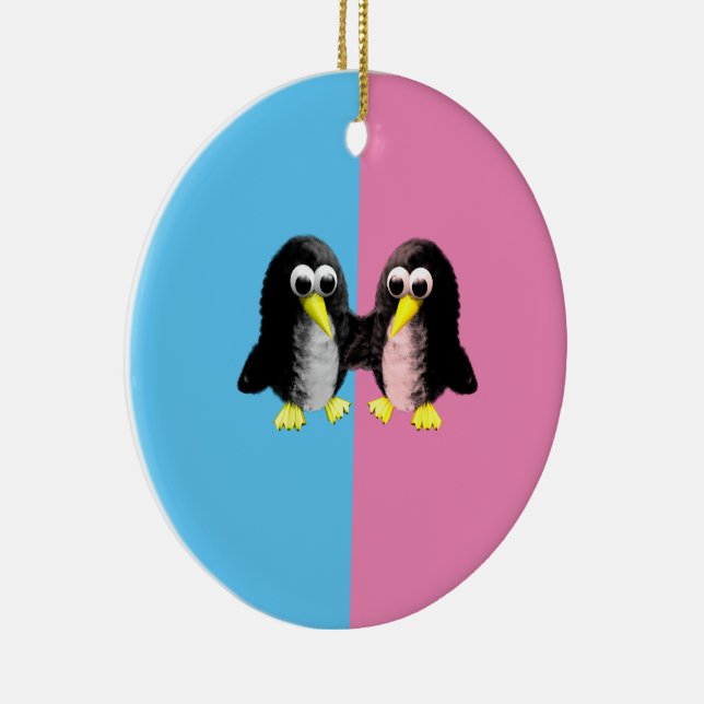 My friend the penguin , gender reveal party  ceramic ornament (Right)