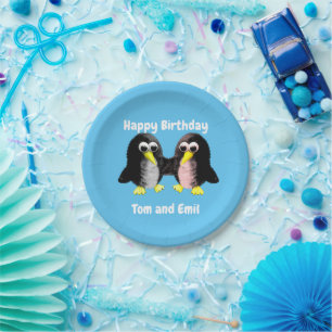 My friend the penguin ,Personalised for Twins Pap Paper Plate