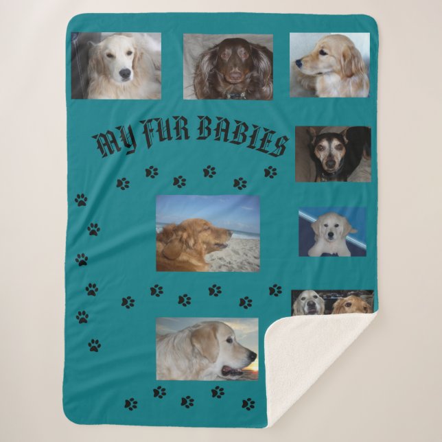 My Fur Babies Turquoise 8 photos Sherpa Blanket (Front)