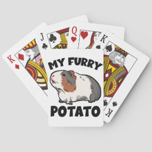 My furry potato guinea pig playing cards