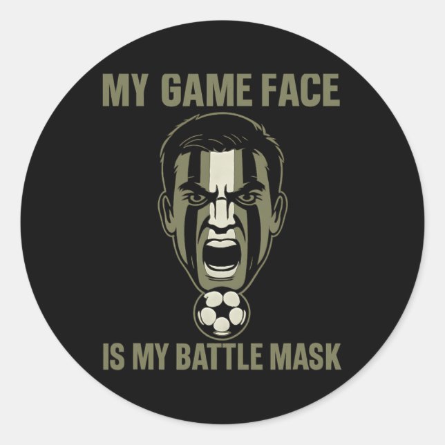 My Game Face Is My Byttle Mask Soccer Fan Camo Gra Classic Round Sticker (Front)