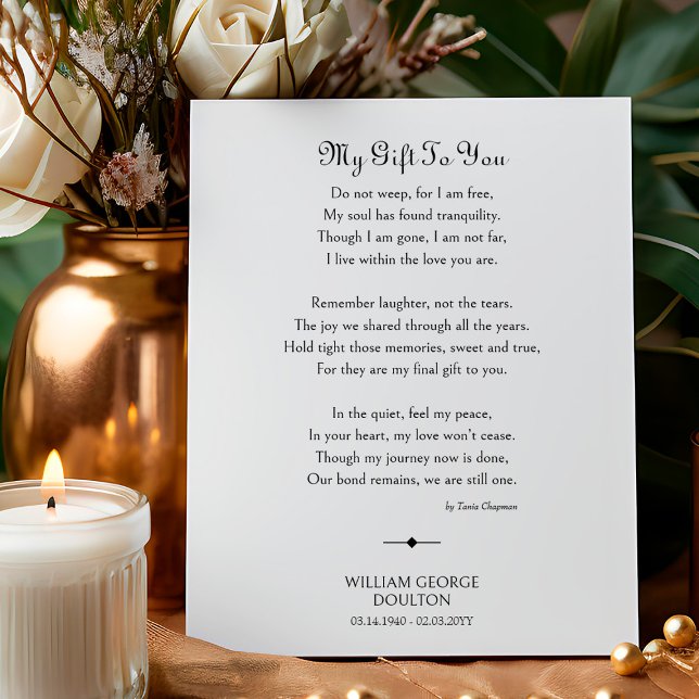 My Gift to You Funeral Poem Memorial Poster (Funeral Poem for memorial service decor and keepsake by Darling & May)