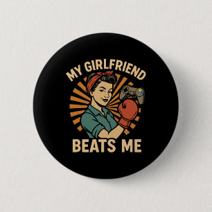 My Girlfriend Beats Me Retro Funny Men Couple Love 6 Cm Round Badge