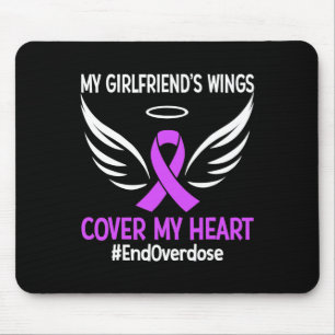 My Girlfriend's Wings Cover My Heart Purple Ribbon Mouse Pad