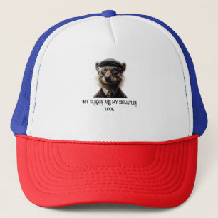 My glasses are my signature look trucker hat