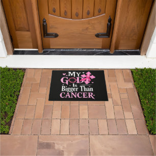 My God is Bigger Than Cancer Breast Doormat