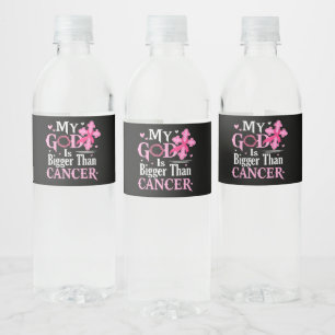 My God is Bigger Than Cancer Breast Water Bottle Label