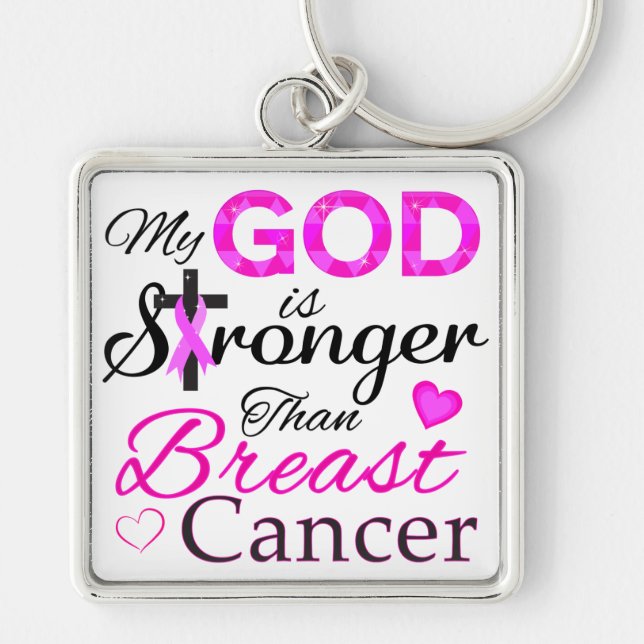 My GOD is Stronger Than Breast Cancer Key Ring (Front)