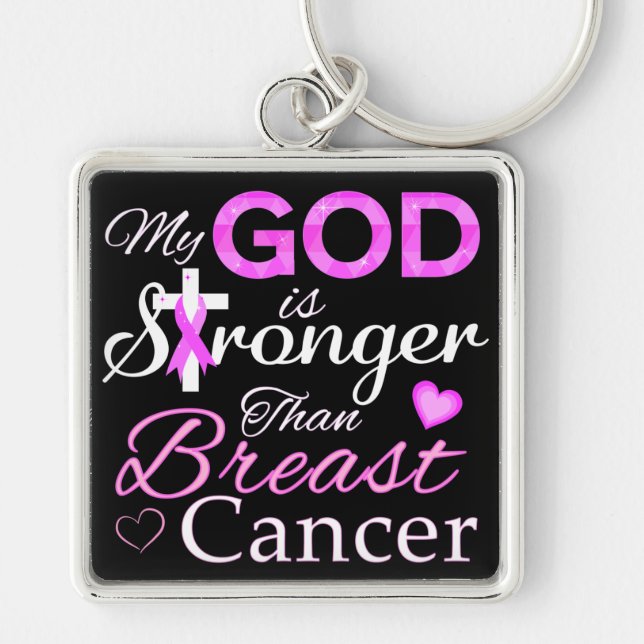 My GOD is Stronger Than Breast Cancer Key Ring (Front)