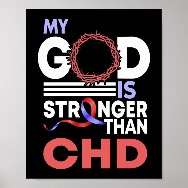 My God Is Stronger Than CHD Awareness Ribbon Poster (Front)