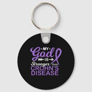 My God Is Stronger Than Crohns Disease Awareness Key Ring