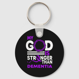 My God Is Stronger Than Dementia Awareness Ribbon Key Ring