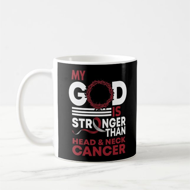 My God Is Stronger Than Head Neck Cancer Awareness Coffee Mug (Left)