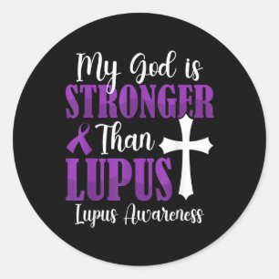 My God Is Stronger Than Lupus Purple Ribbon Lupus Classic Round Sticker