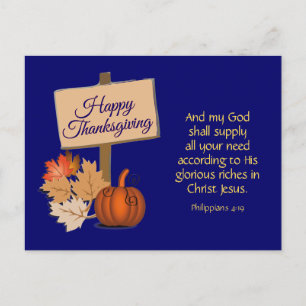 My God Shall Supply Christian HAPPY THANKSGIVING Holiday Postcard