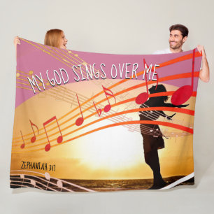 MY GOD SINGS OVER ME Christian Fleece Blanket