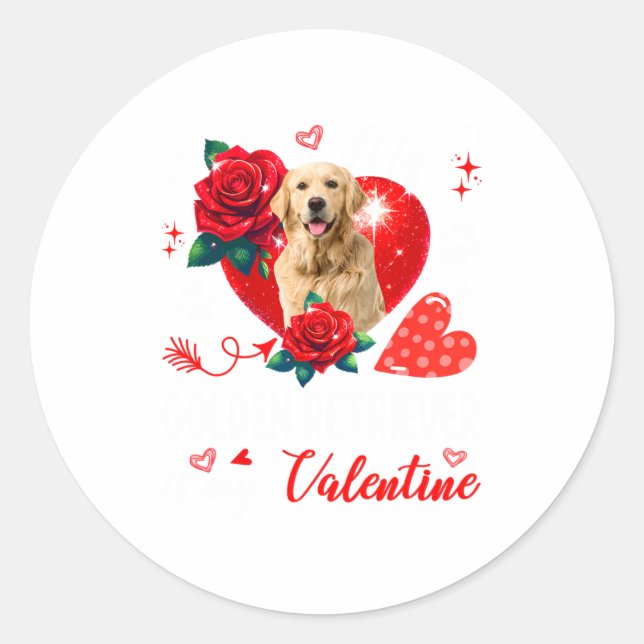 My Golden Retriever Is My Valentine Owner Floral H Classic Round Sticker (Front)