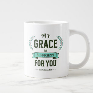 My Grace is Sufficient Scripture Teal Large Coffee Mug