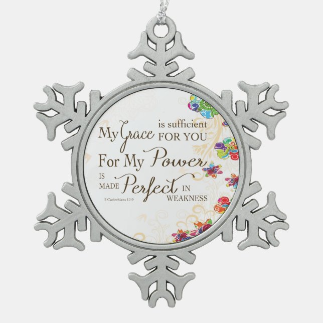 My Grace is Sufficient Snowflake Pewter Christmas Ornament (Front)