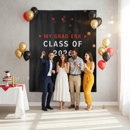 My Grad Era Class of 2026 Black Red Stars Photo Tapestry