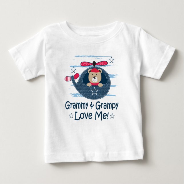 My Grammy and Grampy Love Me Grandson Baby T-Shirt (Front)