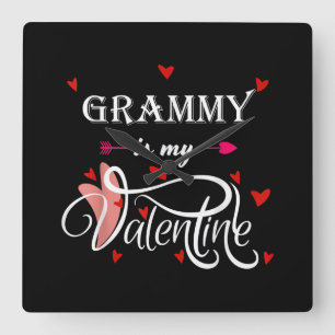 My Grammy Is My Valentine  Valentines Day Grandson Square Wall Clock