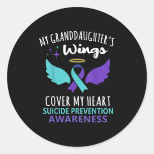 My Granddaughters Wings Cover Heart Suicide Awaren Classic Round Sticker