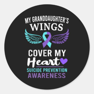 My Granddaughters Wings Cover Heart Suicide Awaren Classic Round Sticker