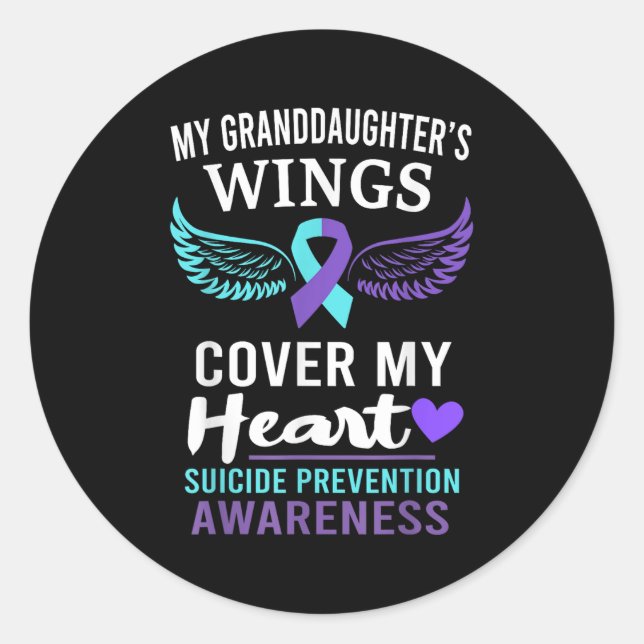 My Granddaughters Wings Cover Heart Suicide Awaren Classic Round Sticker (Front)