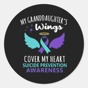 My Granddaughters Wings Cover Heart Suicide Awaren Classic Round Sticker