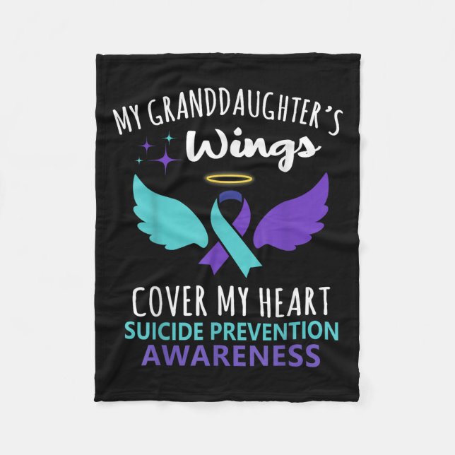 My Granddaughters Wings Cover Heart Suicide Awaren Fleece Blanket (Front)