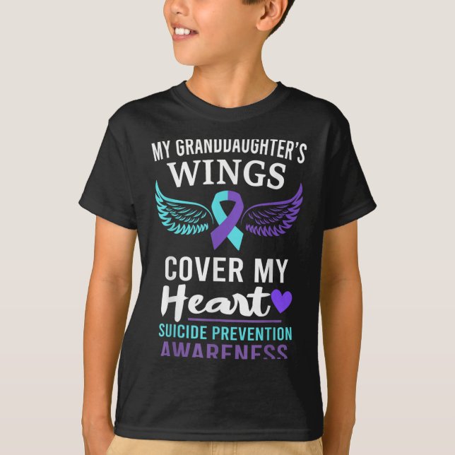 My Granddaughters Wings Cover Heart Suicide Awaren T-Shirt (Front)
