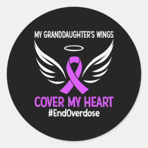My Granddaughter's Wings Cover My Heart Purple Rib Classic Round Sticker