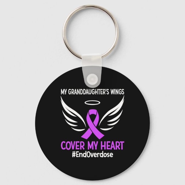 My Granddaughter's Wings Cover My Heart Purple Rib Key Ring (Front)