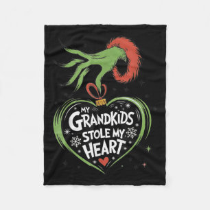 My Grandkids Stole My Heart Christmas Family  Fleece Blanket