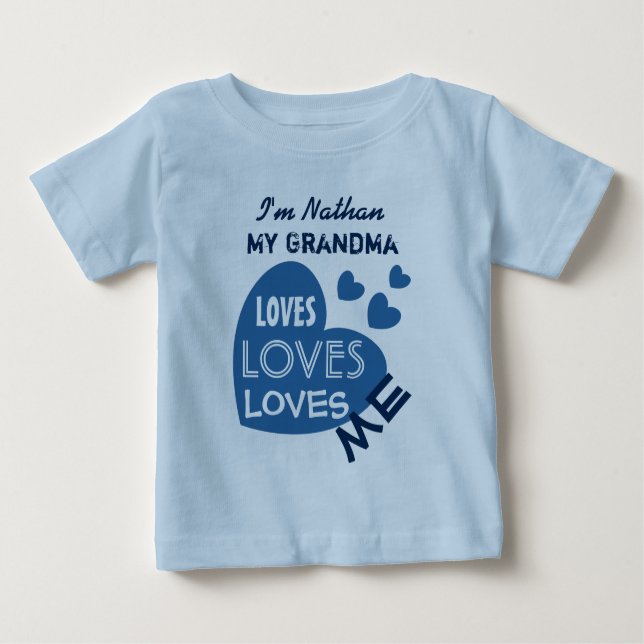 My GRANDMA Loves Me Blue Hearts Custom Text V06 Baby T-Shirt (Front)
