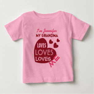 My GRANDMA Loves Me Red Hearts Custom Text V06 Baby T-Shirt