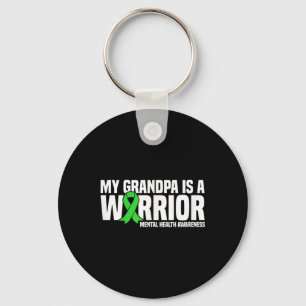 My Grandpa Is A Warrior Green Ribbon Mental Health Key Ring
