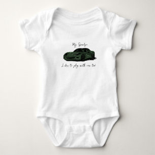 My Grandpa likes to play with Corvettes C6 Green Baby Bodysuit