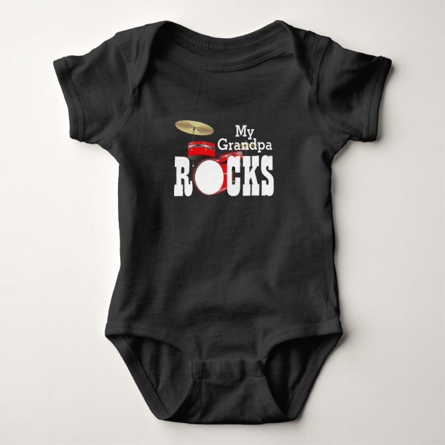 "My Grandpa Rocks!" with Drum Set Baby Bodysuit (Front)